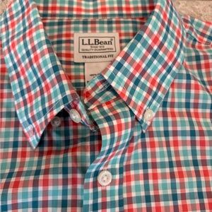 L.L. Bean Traditional Fit Men's Checkered Shirt - Red and Blue-Medium